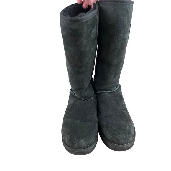 UGG Classic Tall Black Suede Leather Sheepskin Boots Size 9 - Picture 2 of 6